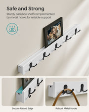 White Coat Rack and Three Tier Bamboo Shoe Bench Set for Hallway Storage by Songmics
