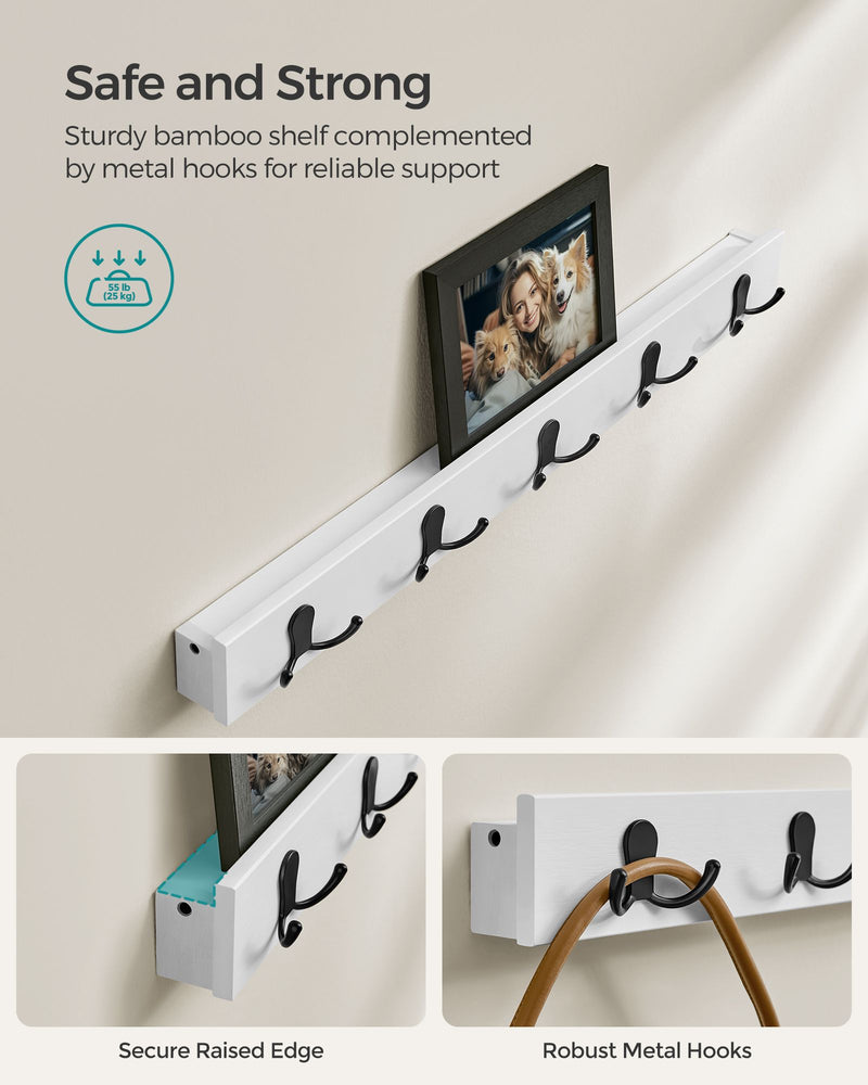 White Coat Rack and Three Tier Bamboo Shoe Bench Set for Hallway Storage by Songmics
