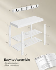 White Coat Rack and Three Tier Bamboo Shoe Bench Set for Hallway Storage by Songmics