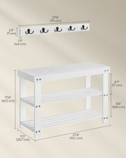 White Coat Rack and Three Tier Bamboo Shoe Bench Set for Hallway Storage by Songmics