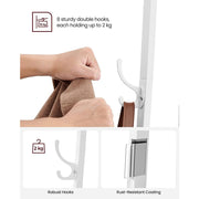 Vasagle Pyramid Shape Coat Stand With Shelves, White Metal Frame With Oak Shelves and Accents