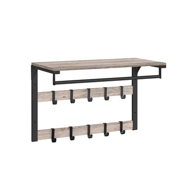 Wall Mounted Coat Rack with 10 Double Hooks in Greige and Black Finish by Vasagle