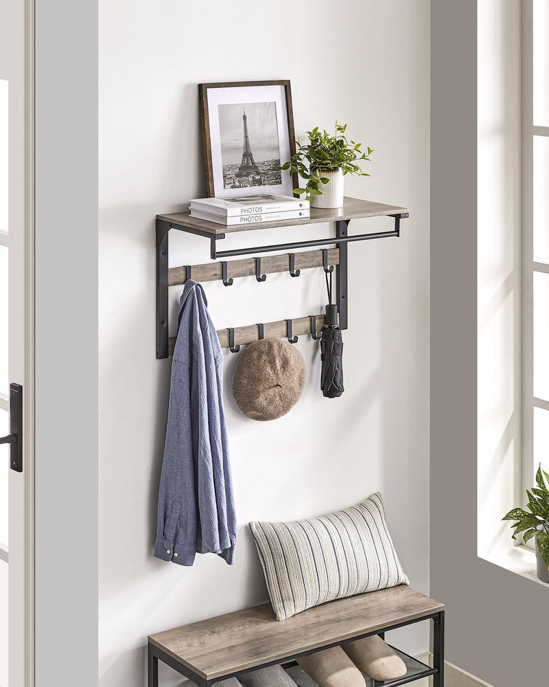Wall Mounted Coat Rack with 10 Double Hooks in Greige and Black Finish by Vasagle