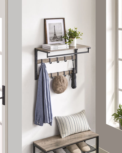 Wall Mounted Coat Rack with 10 Double Hooks in Greige and Black Finish by Vasagle