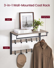 Wall Mounted Coat Rack with 10 Double Hooks in Greige and Black Finish by Vasagle