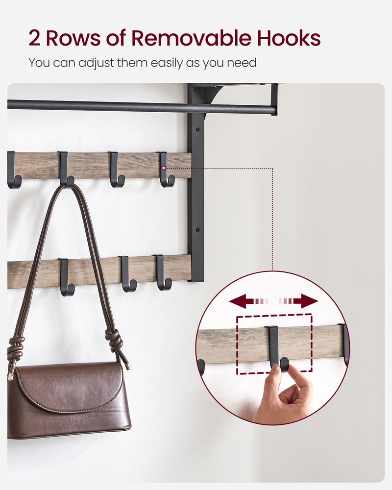 Wall Mounted Coat Rack with 10 Double Hooks in Greige and Black Finish by Vasagle
