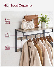 Wall Mounted Coat Rack with 10 Double Hooks in Greige and Black Finish by Vasagle