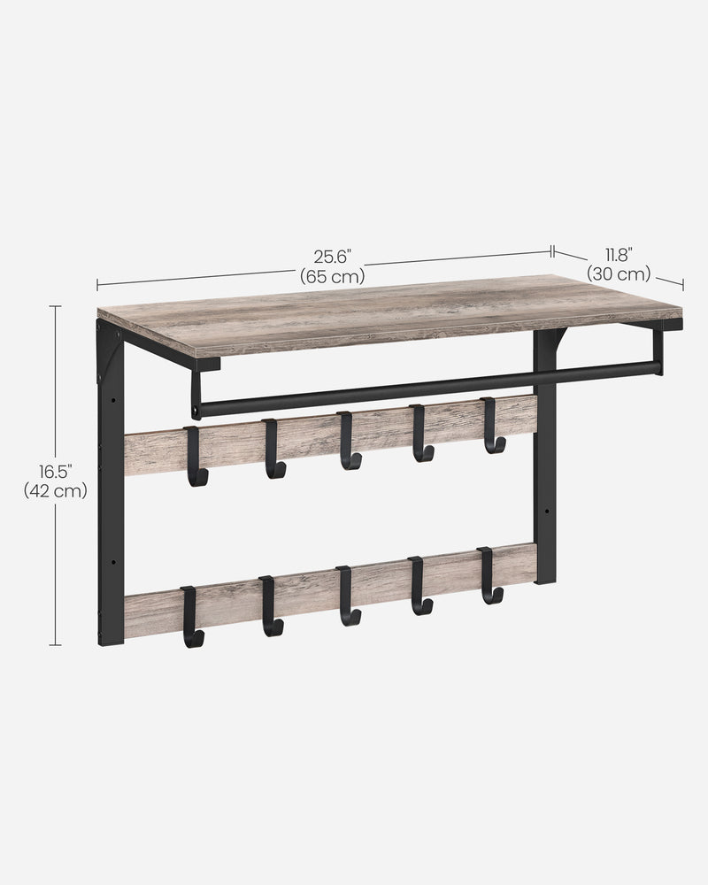 Wall Mounted Coat Rack with 10 Double Hooks in Greige and Black Finish by Vasagle