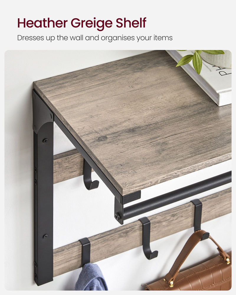 Wall Mounted Coat Rack with 10 Double Hooks in Greige and Black Finish by Vasagle