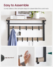 Wall Mounted Coat Rack with 10 Double Hooks in Greige and Black Finish by Vasagle