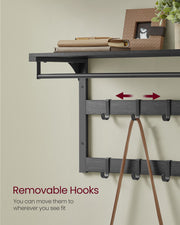 Wall Mounted Coat Rack with 10 Hooks in Charcoal Grey and Black for Hallway by Vasagle
