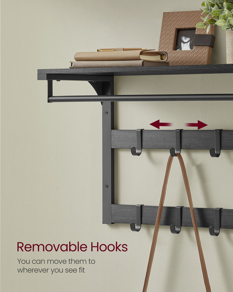 Wall Mounted Coat Rack with 10 Hooks in Charcoal Grey and Black for Hallway by Vasagle