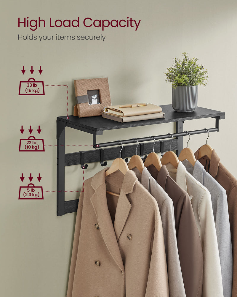 Wall Mounted Coat Rack with 10 Hooks in Charcoal Grey and Black for Hallway by Vasagle
