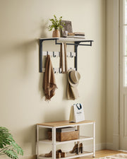 Wall Mounted Coat Rack with 10 Hooks Rustic White and Black Finish by Vasagle