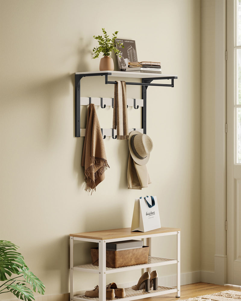 Wall Mounted Coat Rack with 10 Hooks Rustic White and Black Finish by Vasagle