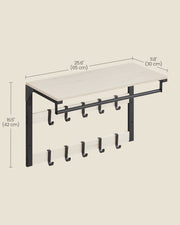 Wall Mounted Coat Rack with 10 Hooks Rustic White and Black Finish by Vasagle