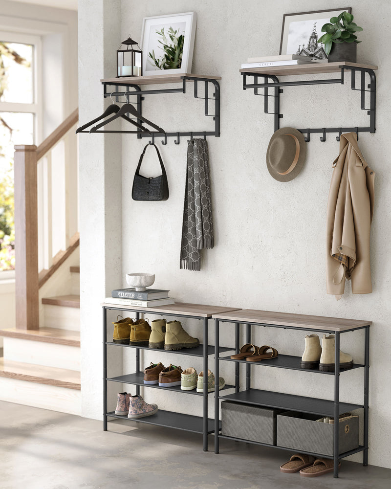 Wall Mounted Coat Rack with 5 Hooks in Greige and Black for Entryway Storage by Vasagle