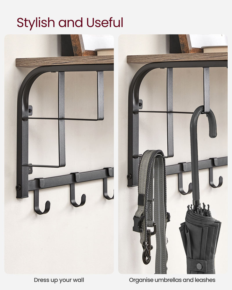 Wall Mounted Coat Rack with 5 Hooks in Greige and Black for Entryway Storage by Vasagle