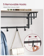 Wall Mounted Coat Rack with 5 Hooks in Greige and Black for Entryway Storage by Vasagle