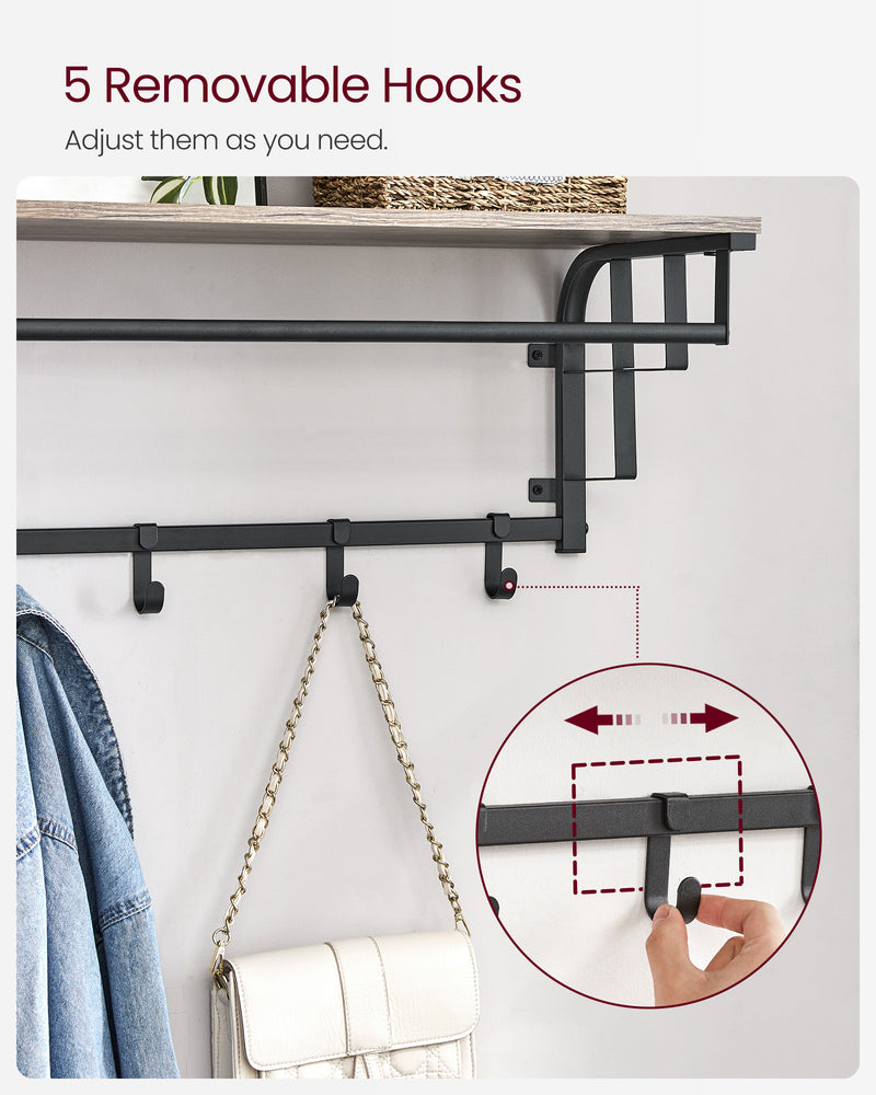 Wall Mounted Coat Rack with 5 Hooks in Greige and Black for Entryway Storage by Vasagle