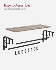 Wall Mounted Coat Rack with 5 Hooks in Greige and Black for Entryway Storage by Vasagle