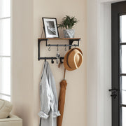 Rustic Wall Coat Rack with 8 Hooks and Storage Shelf in Brown and Black by Vasagle