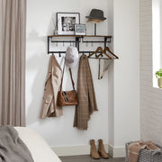 Rustic Wall Coat Rack with 8 Hooks and Storage Shelf in Brown and Black by Vasagle