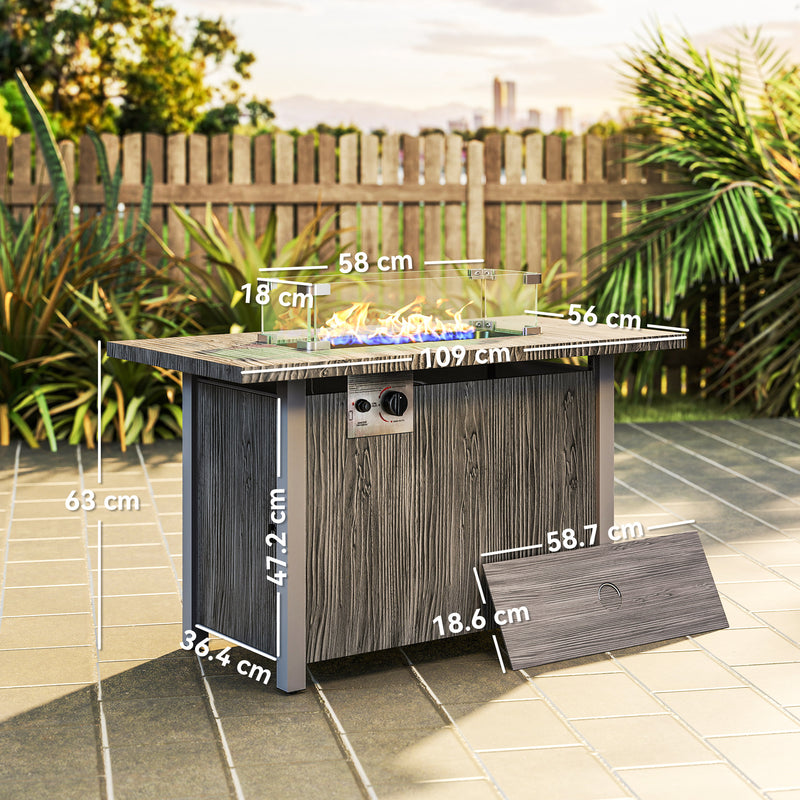 Dark Grey Gas Fire Pit Table 50000 BTU with Glass Screen and Cover for Garden by Outsunny