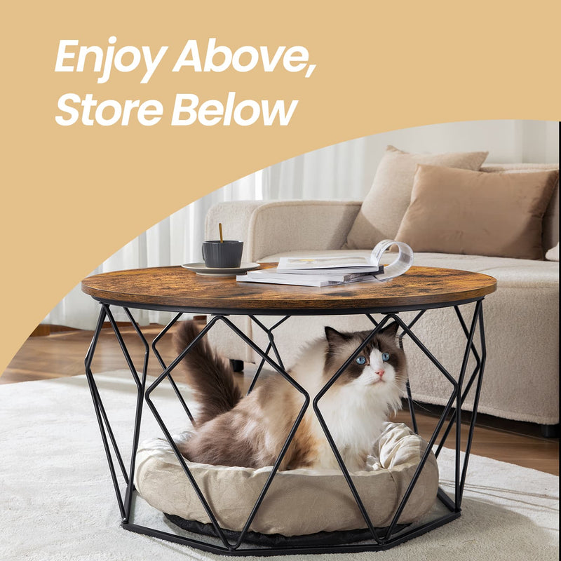 Round Coffee Table with Storage Shelf for Living Room or Bedroom by Vasagle