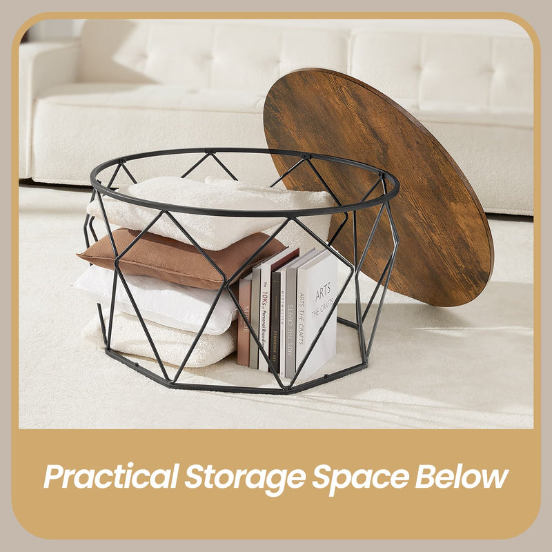 Round Coffee Table with Storage Shelf for Living Room or Bedroom by Vasagle