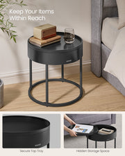 Set of 2 Round Side Tables in Natural Beige and Black for Living Room by Vasagle