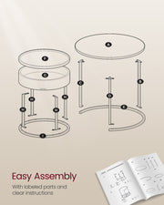 Set of 2 Round Side Tables in Natural Beige and Black for Living Room by Vasagle