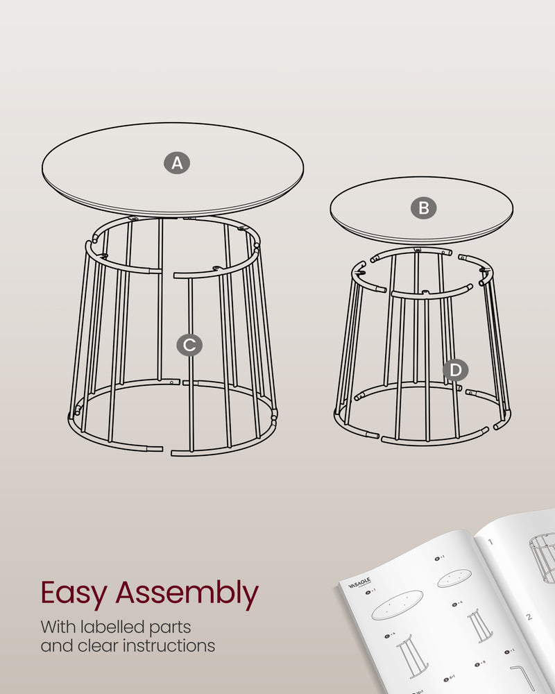 Set of 2 Round Nesting Side Tables for Living Room or Bedroom by Vasagle