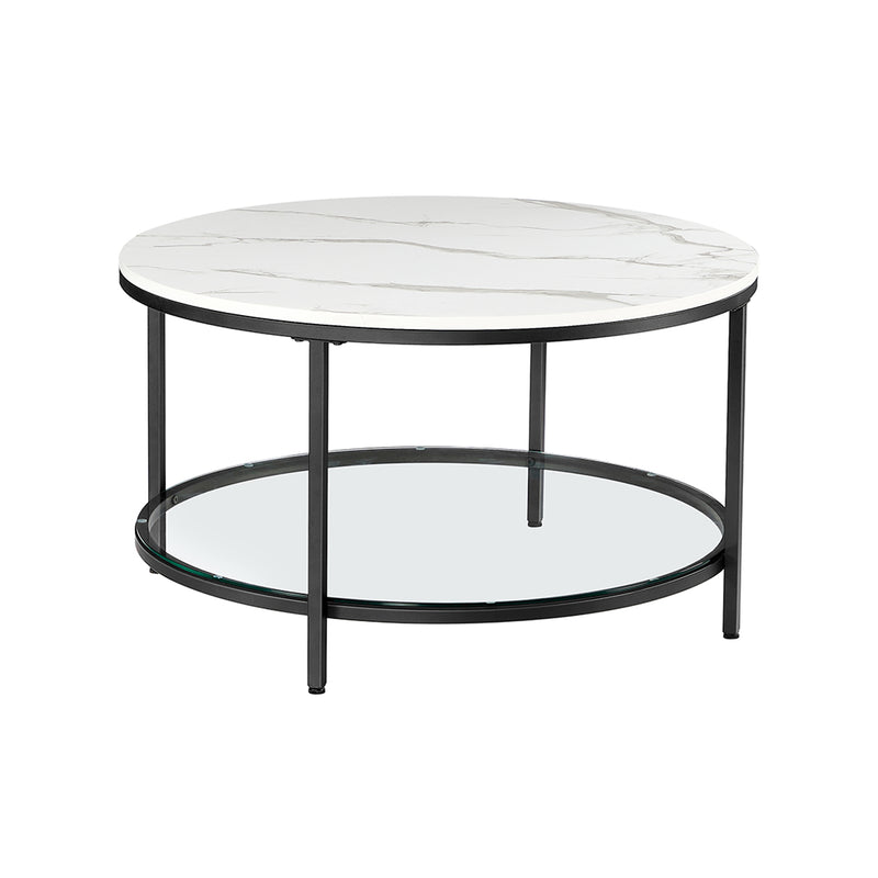 Round White Faux Marble Coffee Table with Black Metal Frame for Living Room by Vasagle