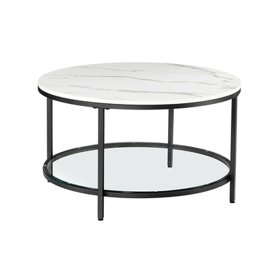 Round White Faux Marble Coffee Table with Black Metal Frame for Living Room by Vasagle