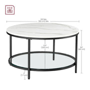 Round White Faux Marble Coffee Table with Black Metal Frame for Living Room by Vasagle