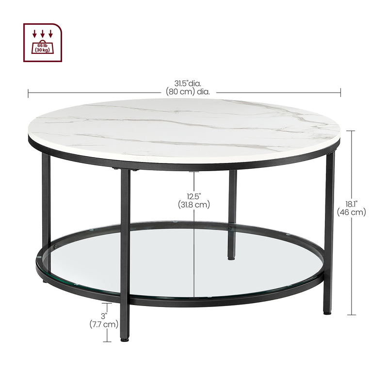 Round White Faux Marble Coffee Table with Black Metal Frame for Living Room by Vasagle