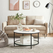Round White Faux Marble Coffee Table with Black Metal Frame for Living Room by Vasagle