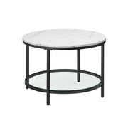 White and Black Round Marble Coffee Table for Living Room Modern Design by Vasagle