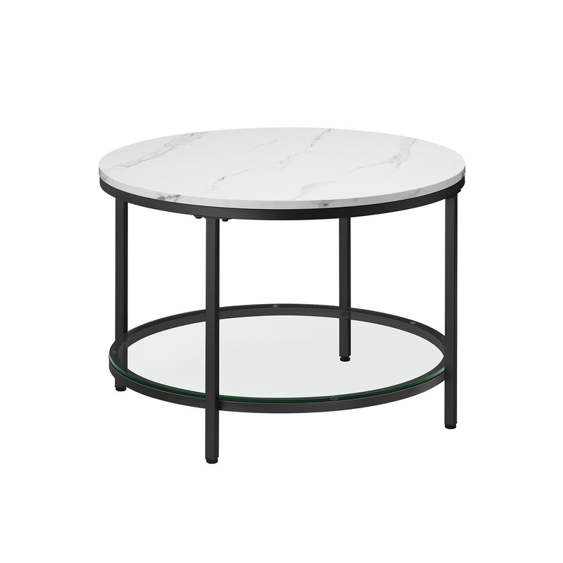 White and Black Round Marble Coffee Table for Living Room Modern Design by Vasagle