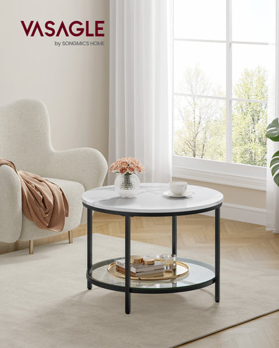 White and Black Round Marble Coffee Table for Living Room Modern Design by Vasagle