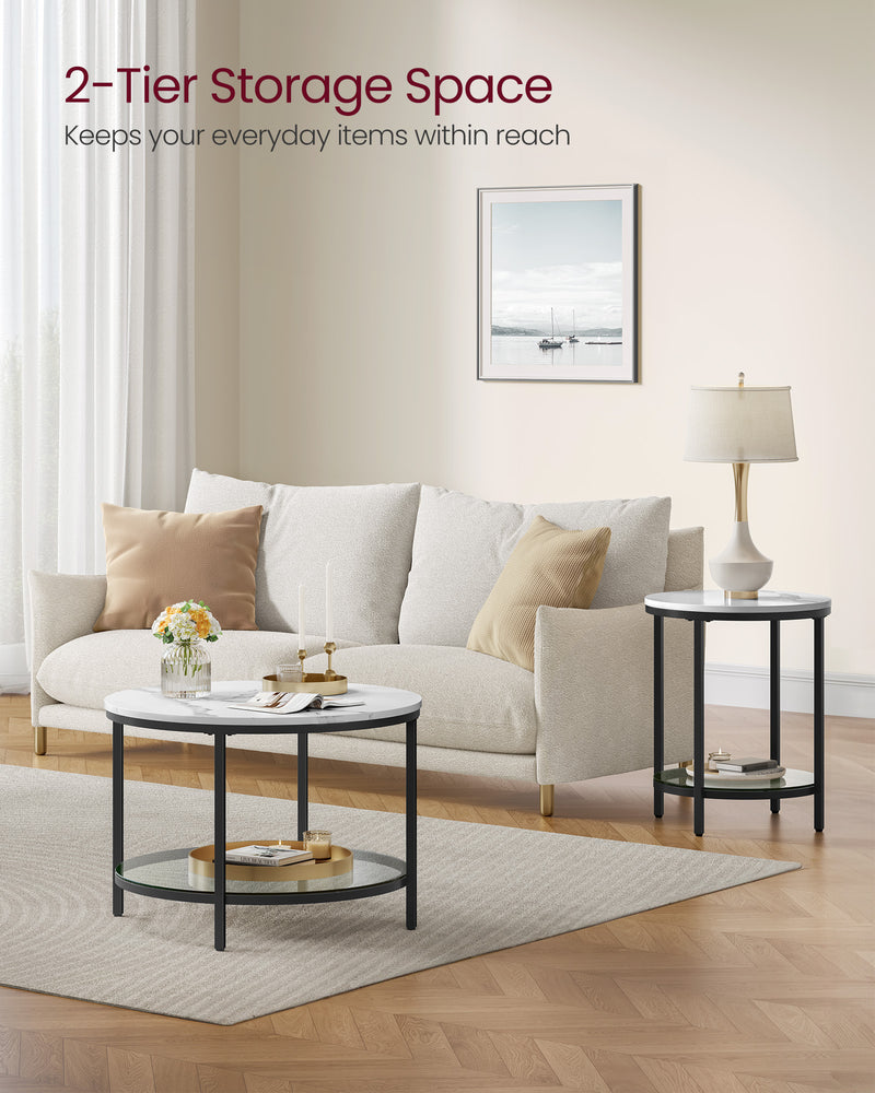 White and Black Round Marble Coffee Table for Living Room Modern Design by Vasagle