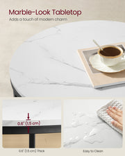 White and Black Round Marble Coffee Table for Living Room Modern Design by Vasagle