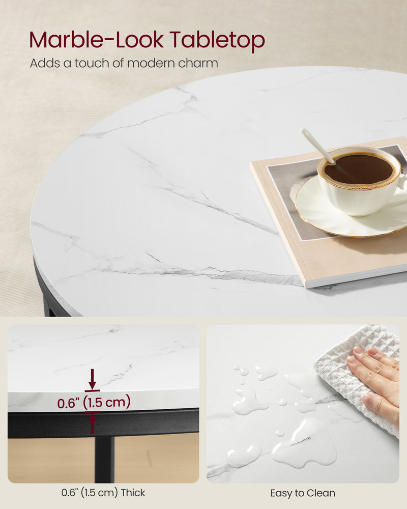 White and Black Round Marble Coffee Table for Living Room Modern Design by Vasagle