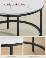 White and Black Round Marble Coffee Table for Living Room Modern Design by Vasagle