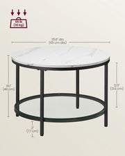 White and Black Round Marble Coffee Table for Living Room Modern Design by Vasagle