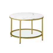 White Round Marble Coffee Table with Pale Gold Frame for Living Room by Vasagle
