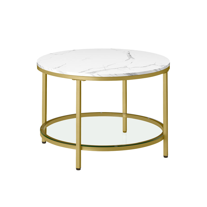 White Round Marble Coffee Table with Pale Gold Frame for Living Room by Vasagle