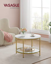 White Round Marble Coffee Table with Pale Gold Frame for Living Room by Vasagle