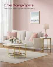 White Round Marble Coffee Table with Pale Gold Frame for Living Room by Vasagle